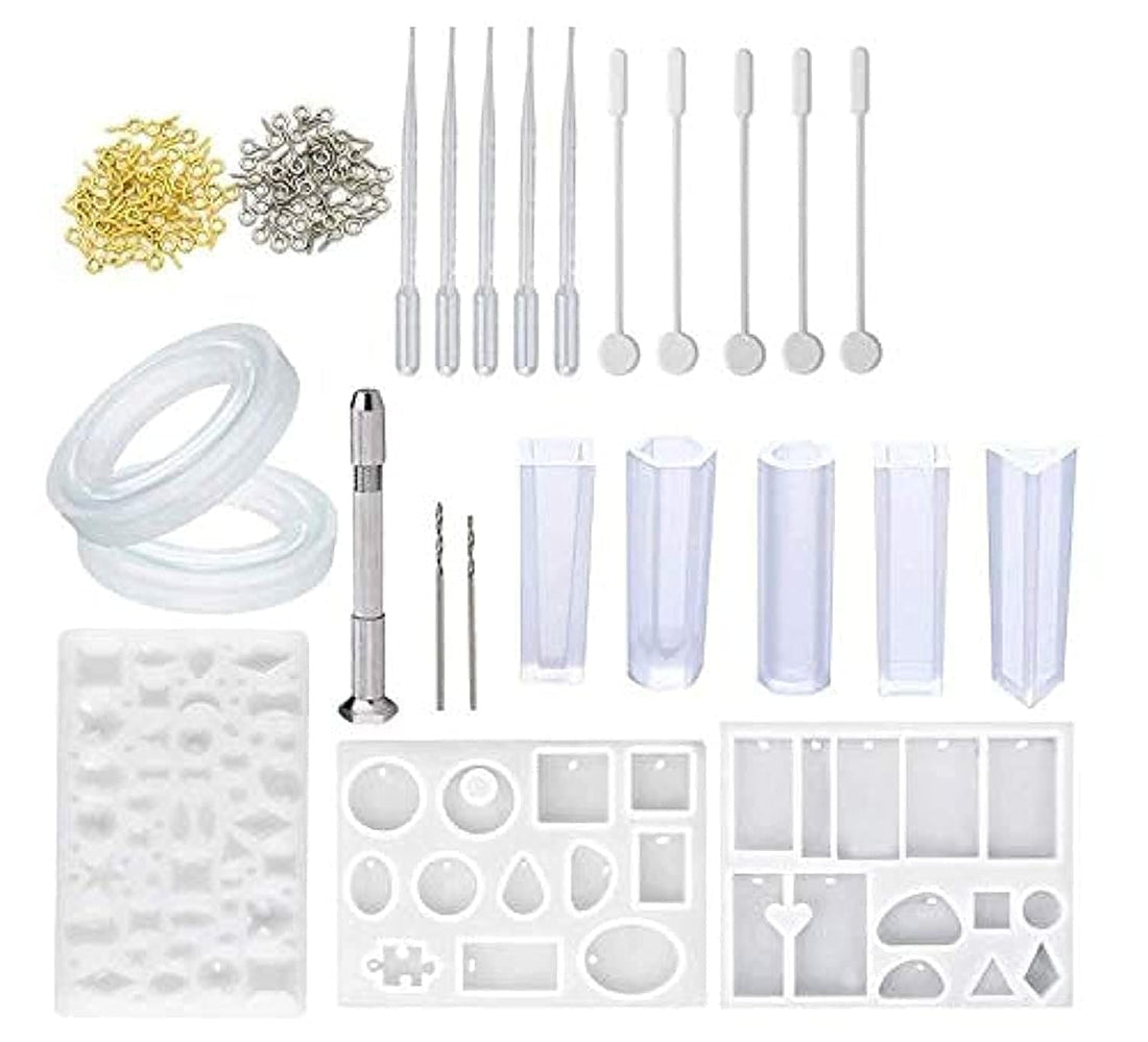 DIY Liquid Resin Molds Jewelry Making Tool for Polymer Clay, Crafting, Resin Epoxy (127pcs Jewelry Mold Making Kit)
