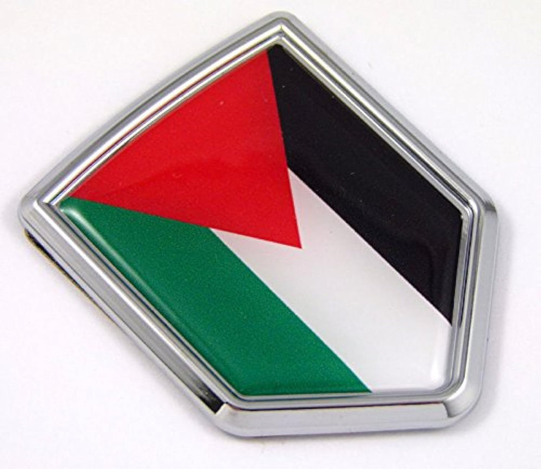 Palestine, Palestinian Flag Chrome Emblem Shield Shape Car Decal Sticker Bike Crest Badge