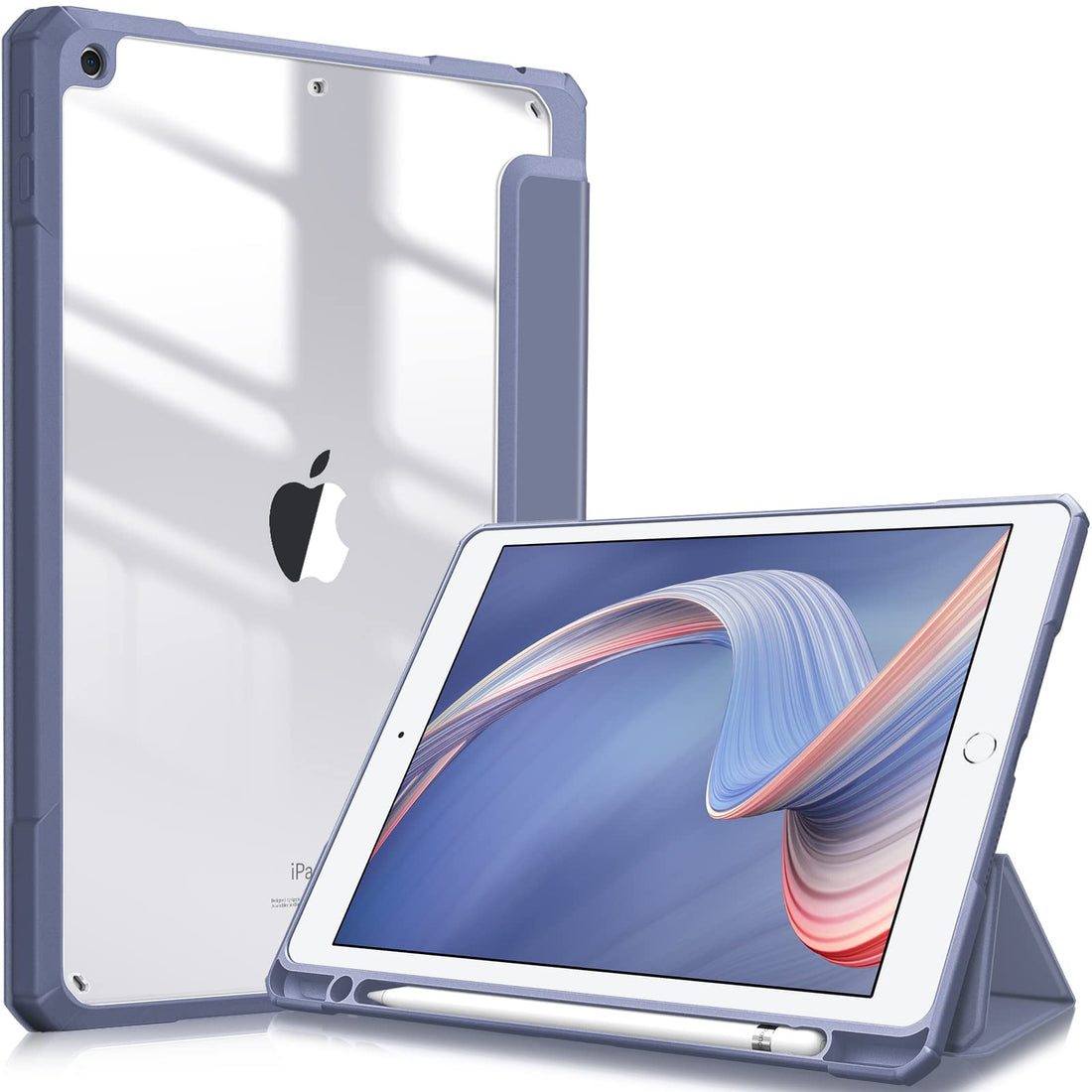 FINTIE Case Compatible with iPad 10.2 Inch 9th/8th/7th Generation (2021/2020/2019) – [Pen Storage] Clear Transparent Back Cover Shockproof TPU Edges, Lavender Grey