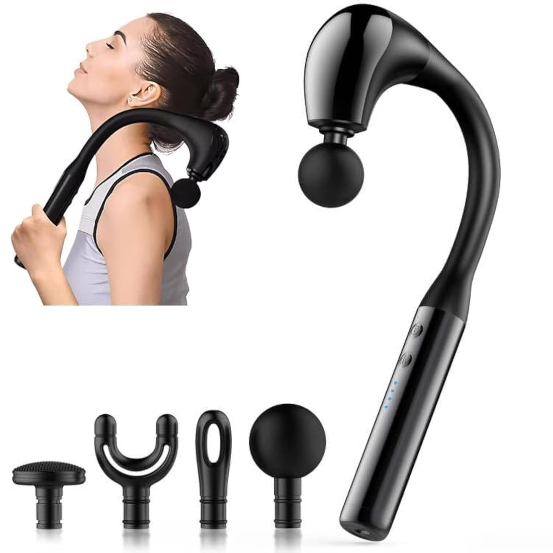 Revolutionary U-Shaped Massage Gun Back Massager for Pain Relief Deep Tissue Body Massager for Neck,Shoulder,Leg-Reach Every Muscle with Ease, Glossy Black