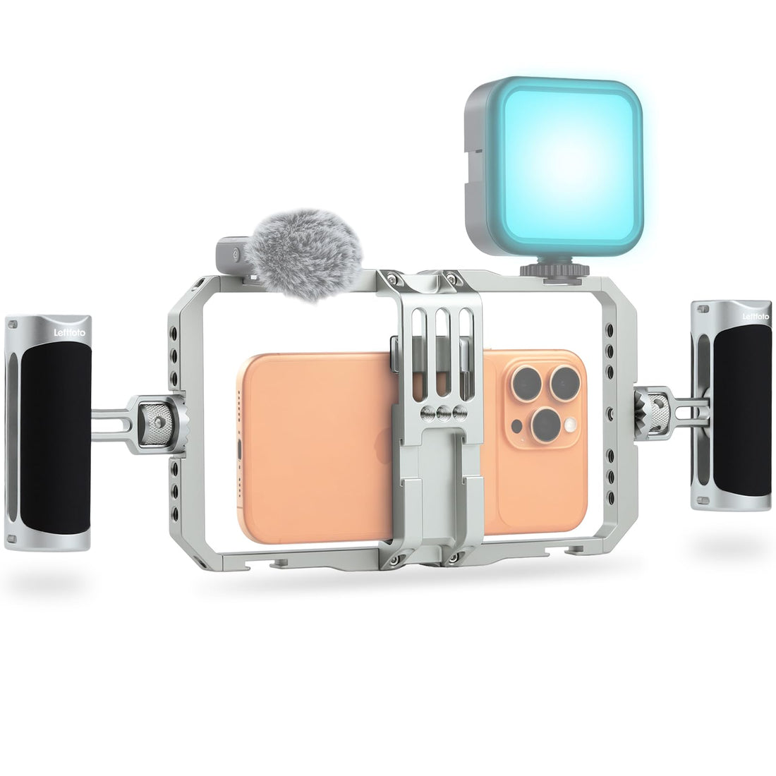 Leftfoto Universal Aluminum Phone Stabilizer Cage Smartphone Video Rig with Dual Handles for iPhone 16 15 Mini Pro Max 8 Plus for Samsung for Huawei Mate,for Vlogging/Video Shooting