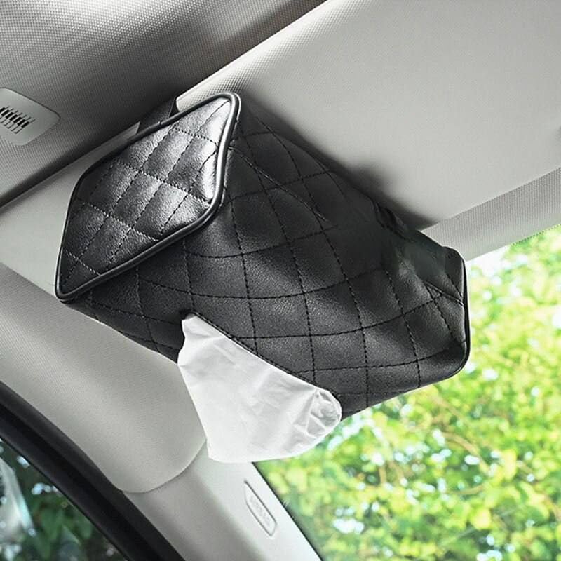 Leather Tissue Box Tissue Box with Strap Holder for Car Sun Visor Chair Dashboard Tissue Holder Leather Tissue Holder Can Be Placed on Sun Visor Chair Back Seat Dashboard Anywhere in Car
