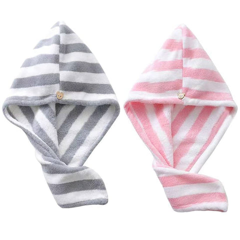 2 Pack Hair Towel Wrap, Microfiber Hair Towel Fast Drying Hair Towel Wrap with Button, Soft Super Absorbent Hair Drying Towels for Long & Curly Hair, Anti-Frizz (Style B)