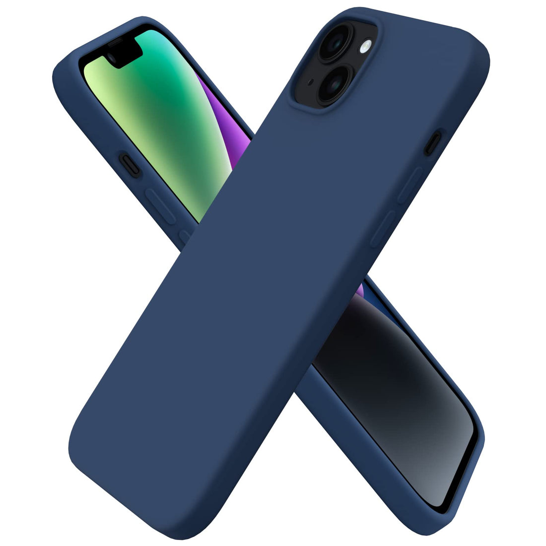 ORNARTO Compatible with iPhone 14 Plus Case 6.7, Slim Liquid Silicone 3 Layers Full Covered Soft Gel Rubber Case Protective Cover 6.7 inch-Storm Blue