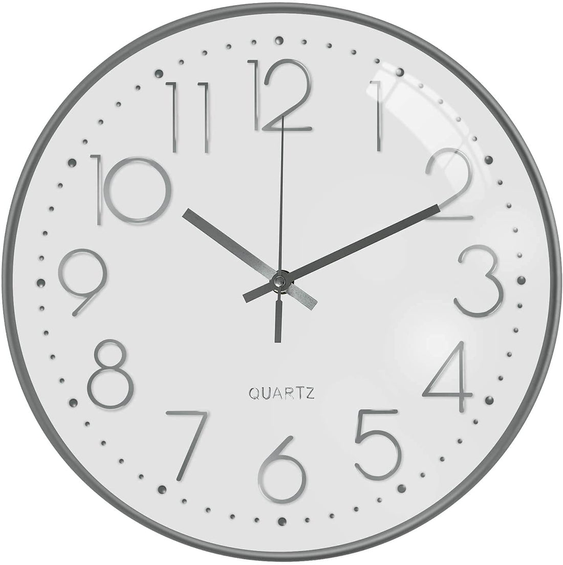 Rylan Wall Clock 12" Silent Quartz Decorative Latest Wall Clock Non-Ticking Classic Clock Battery Operated Round Easy to Read for Room/Home/Kitchen/Bedroom/Office/School- (White Silver).