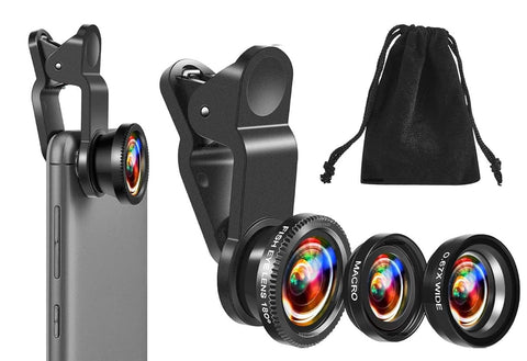 REDWIND Universal 3 in 1 Phone Camera Lens Kit 180° Fisheye 10X Macro 0.70 Wide Angle Lens Anti Slip & Anti Scratch Clip Compatible with iPhone & Android Smartphones for Video Live Show Vlog