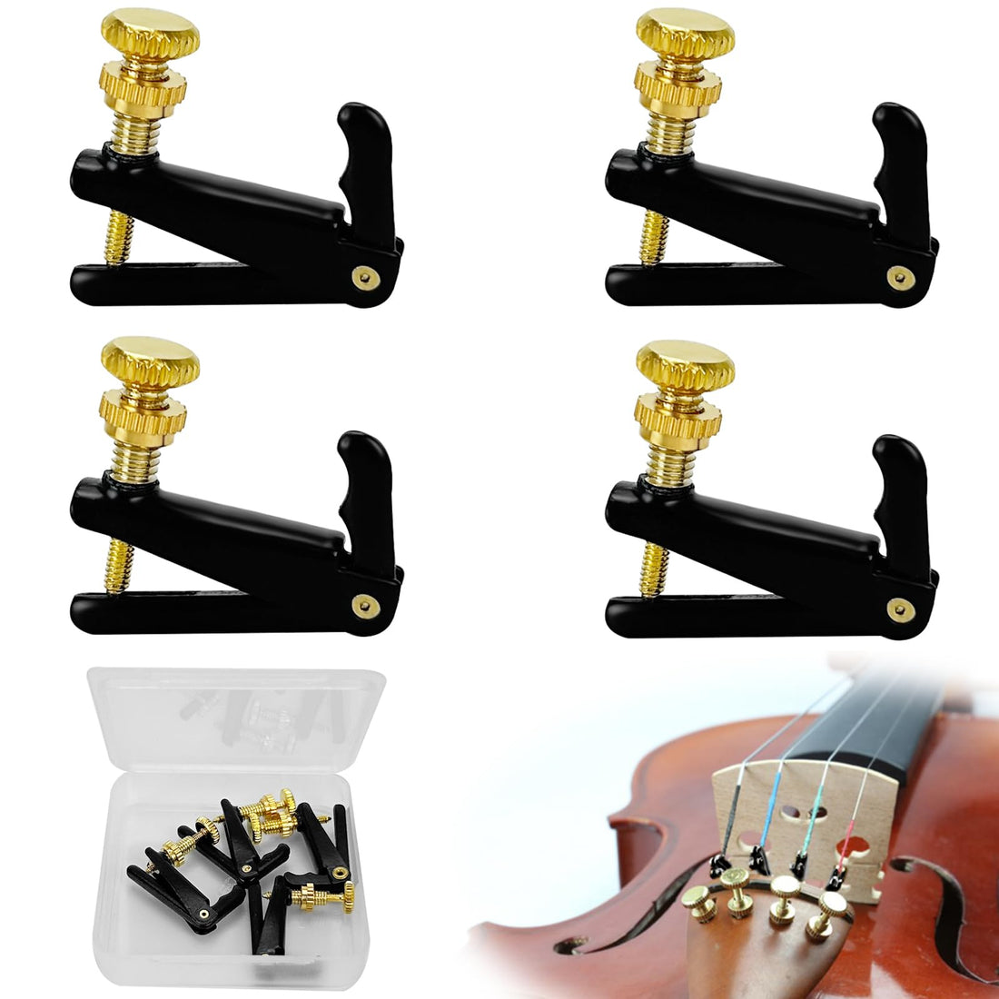 4 Pcs Precision Violin Tuners, Fine Tuner String Adjuster, Violin Tuning Adjuster, Practical Tuner, Replacement Parts of String Fine Tuner for 1/8, 1/2 Violins