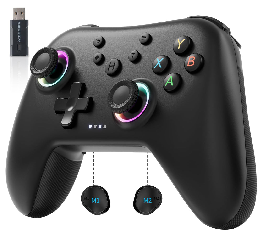 AceGamer Aurora 2.4G Bluetooth Wireless Controller, with Hall Effect Joystick, Linear Resonant Actuator, Programmable Backbutton, PC Controller for Windows PC/Switch/Stem/iOS/Android, Black