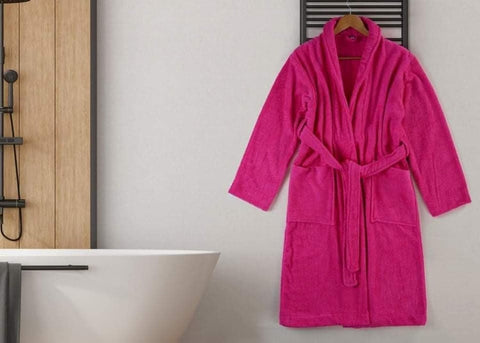 Egyptian Bathrobe in Fuchsia (Dahab Fuchsia) - 100% Cotton, Quick-Dry, Luxurious Comfort for Spa and Home Use