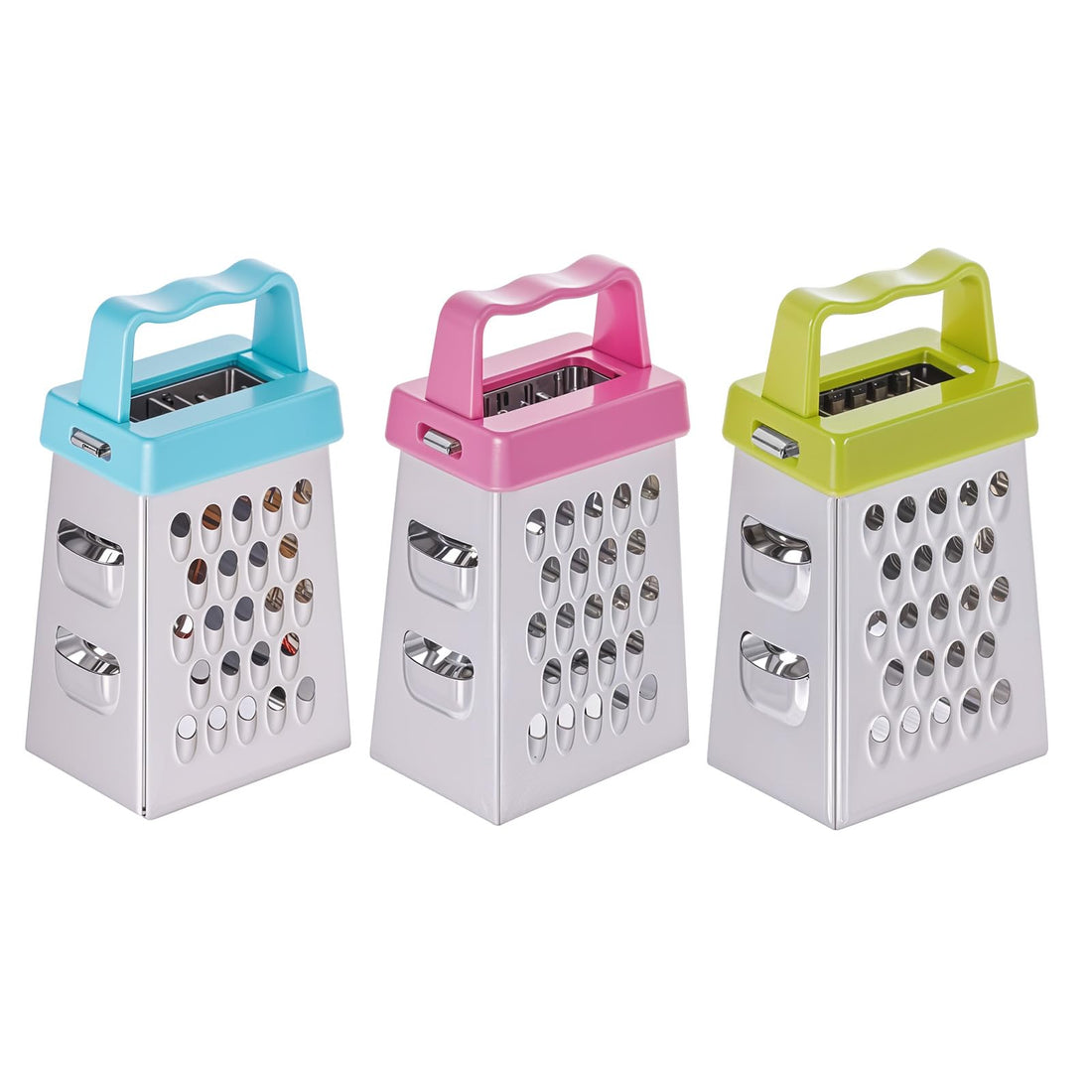COMNICO Mini Cheese Grater, 3Pcs Stainless Steel Box Grater with Handle Professional Cheese Slicer Grater for Kitchen Slicer Cheese Ginger Vegetable Multifunction Dishwasher Safe