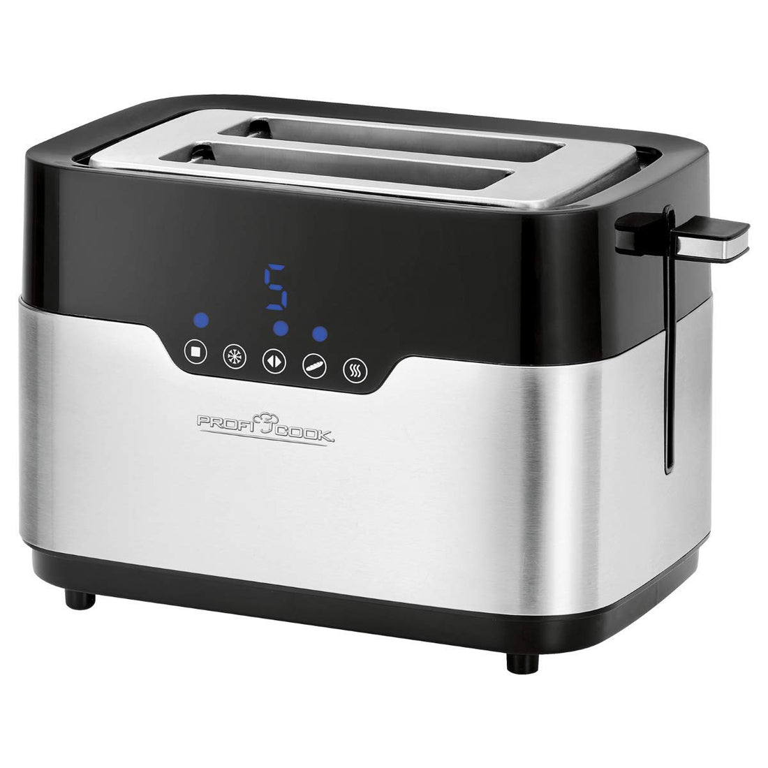 ProfiCook® Toaster, 2 Slice Toaster, Stainless Steel Housing, 850 Watt, Wide Slot, Bun Attachment (Removable), 7 Adjustable Browning Levels, Crumb Drawer, Cable Winder, PC-TA 1250 (Inox PC TA 1170)