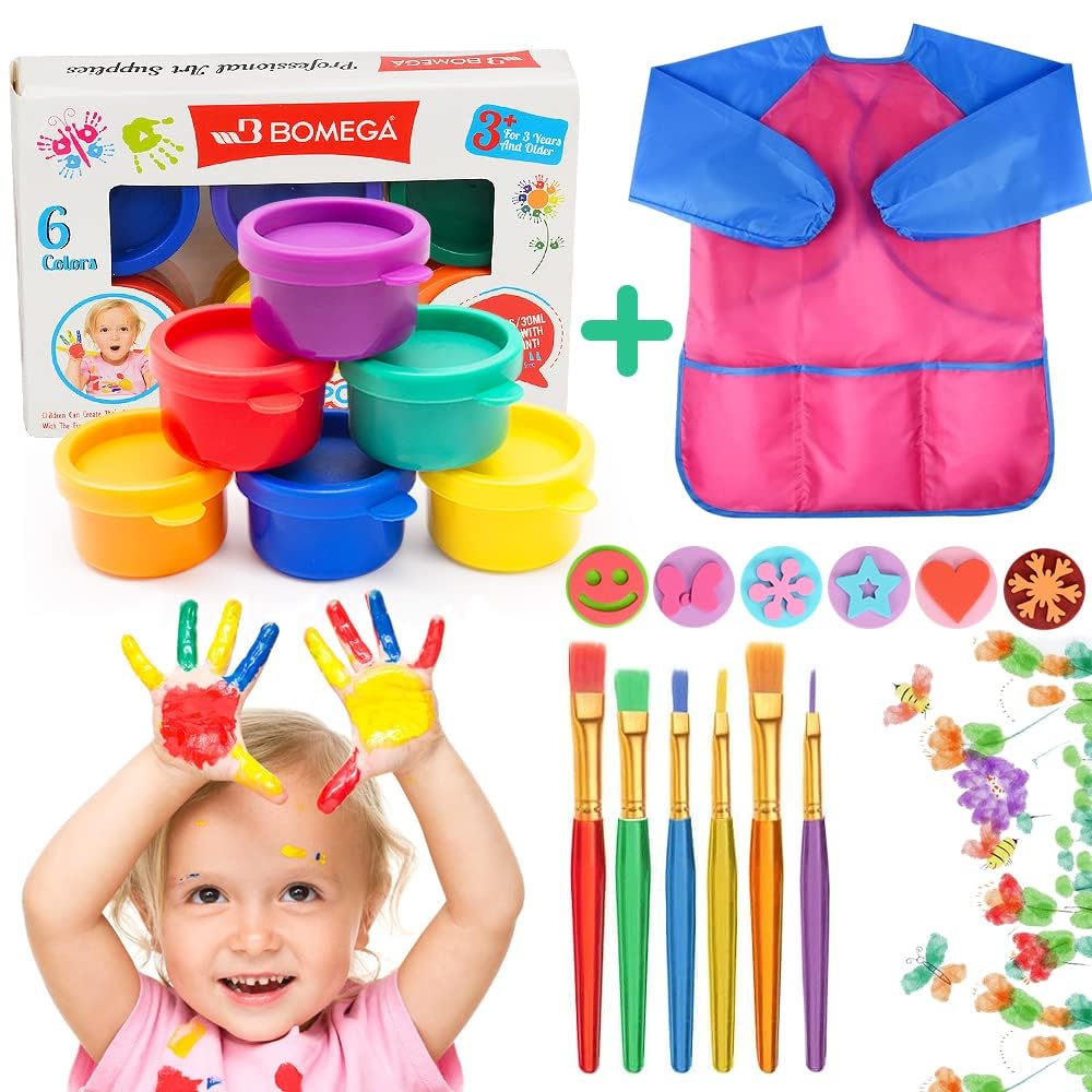 Washable Finger Paints for Children, 30 ml With Painting Apron and Brush, Non-Toxic Baby Safe Toddlers Drawing Toy Set