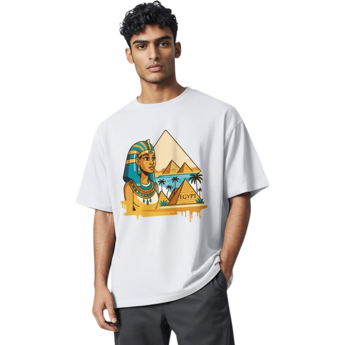 Ancient Egypt Graphic T-Shirt Unisex | Egyptian Pharaoh Hieroglyphic Cotton Tee | White Short Sleeve Streetwear Shirt | Egypt Gift for Men & Women