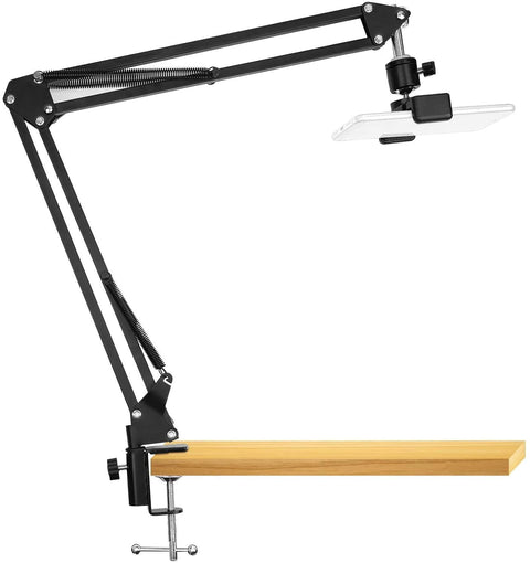 SHOPEE Overhead Video Stand Phone Holder Articulating Arm Phone Mount Table Top Scissor Boom Arm Articulating Phone Stand Tablet Phone Holder for Streaming Phone Baking Crafting Videos and More