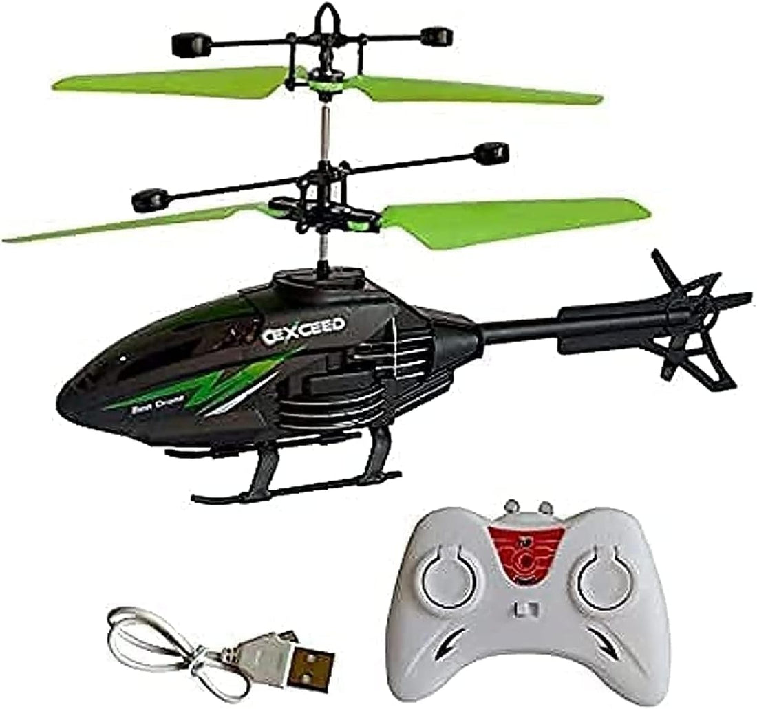 RC Helicopter, 2-Channel Remote Control, Black and Green or Orange with USB Charging