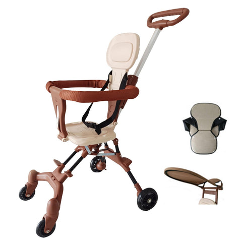 Beauenty Lightweight Baby Stroller, Folding Buggy with Sunshade (Brown + Pad + Sunshade)