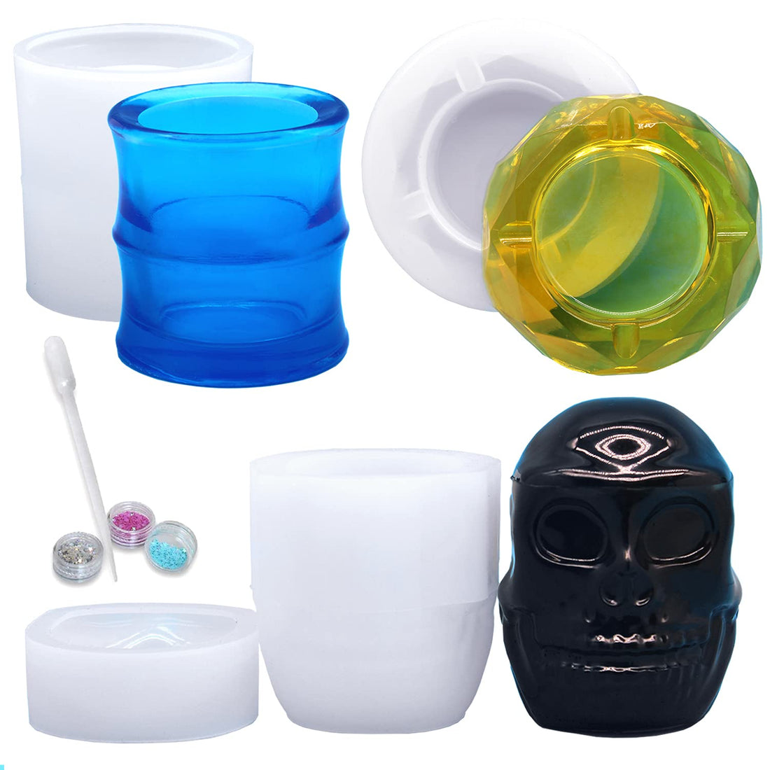 Resin Moulds Epoxy Resin Kit with 3 Packs, Round Ashtray and Skull Storage Box and Pen Holder,Resin Decoration Crafts Accessories fo Home and Office as DIY Gift