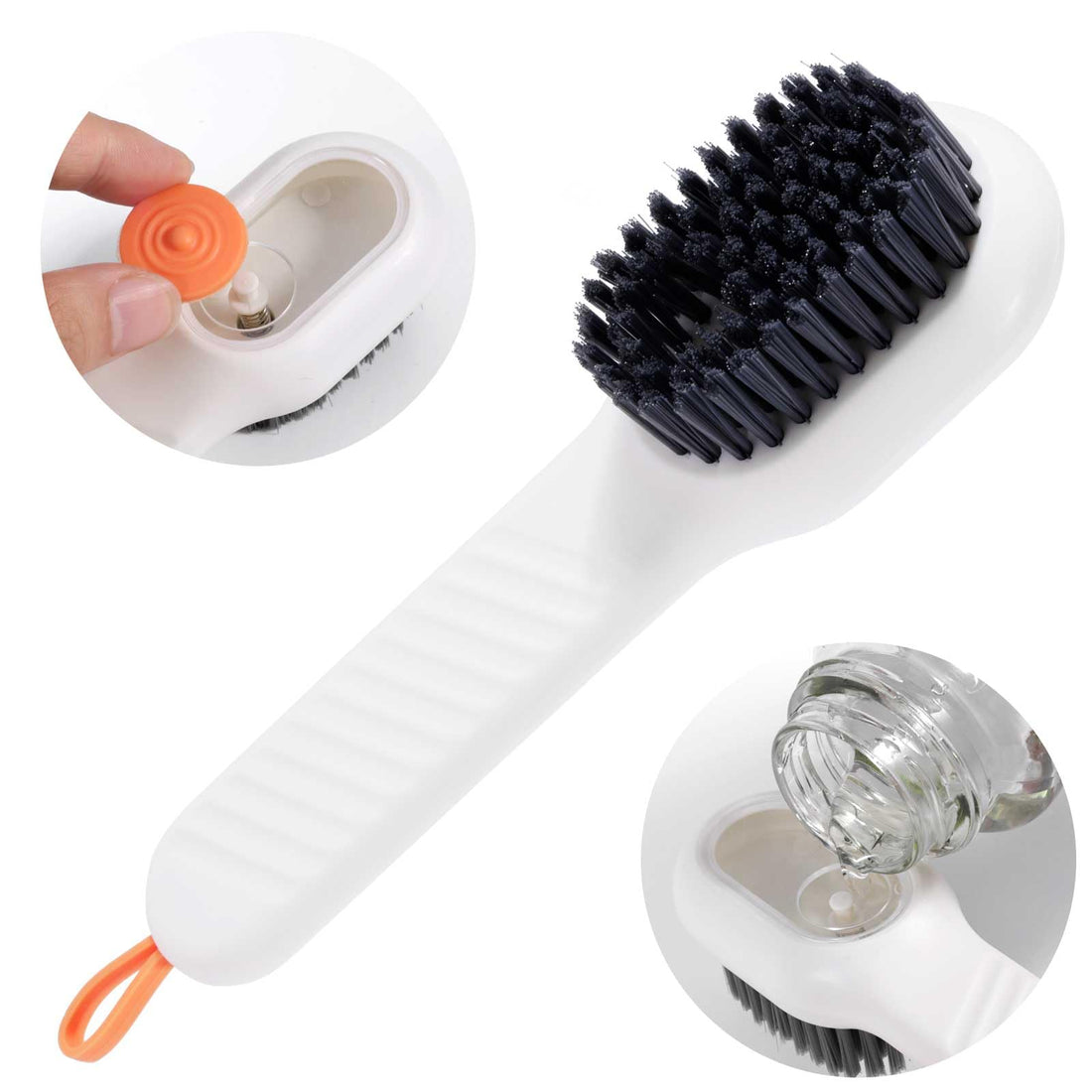PEUTIER 2 in 1 Liquid Laundry Detergent Brush, Multifunctional Liquid Shoe Cleaning Brush with Soap Dispenser Holder, Soft Nylon Bristles, White