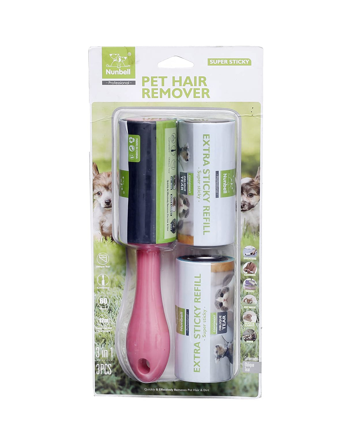 Nunbell 3 Peices Pet Hair Remover For Cats & Dogs
