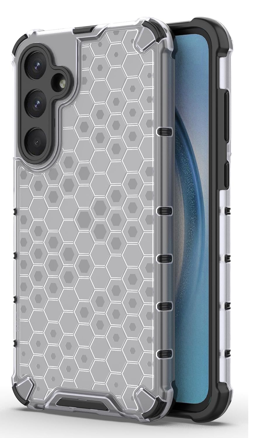 Poly Carbonate || Honeycomb || Edge to Edge Boom || Hard Case || Transparent || Shockproof || Camera Protection Back Case Cover (Clear, A55)
