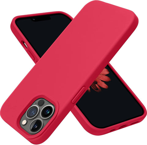 Silicone Case for iPhone 12 Pro Max (6.7"), [Magnetic] Compatible Shockproof Slim Thin Phone Cover, Soft Microfiber Lining & Anti-Scratch Tough Acrylic Back, Full Body Protective Case (Red)