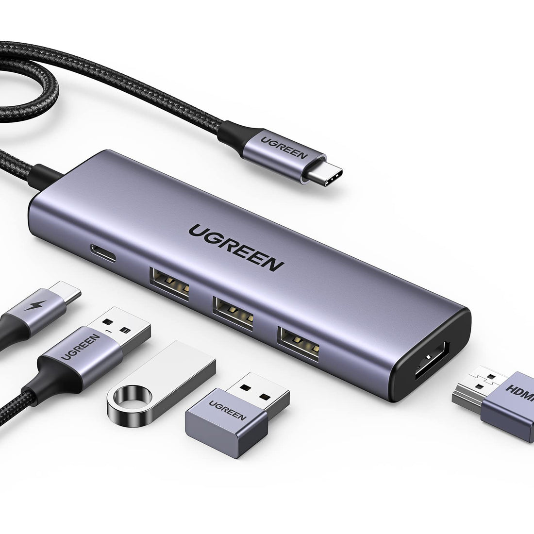 UGREEN USB C Hub, 5 in 1 USB C to 4K 60Hz HDMI Adapter, 3 USB 3.0 5Gbps Ports, 100W PD Compatible with MacBook Pro/Air/iPad, Galaxy Note, Chromebook, DELL XPS