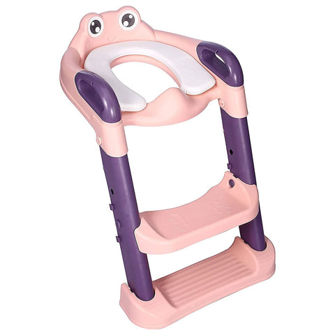 Todo Potty Training Seat, Toilet Trainer with Splashguard & Ladder, Foldable Step Stool for Kids Toddlers Boys Girls, Safe Handles, Comfortable Cushion, Adjustable Height, Wide Anti Slip Pads (Pink)
