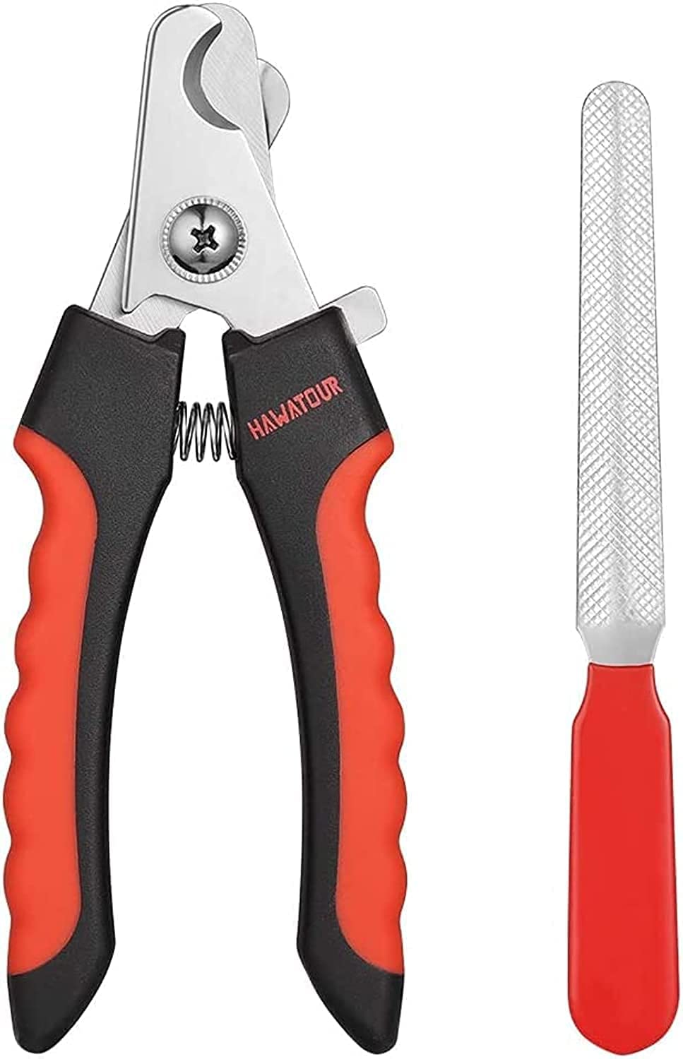 Professional Pet Nail Clippers with Safety Guard to Avoid Over-Cutting and Grooming Kit with Nail File for Medium Large Dogs and Cats (Red)