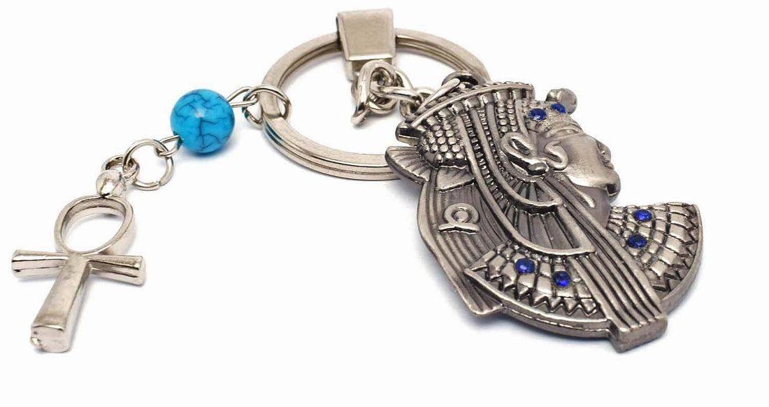 immatgar pharaonic Cleopatra keychain Egyptian souvenirs gifts from egypt Pharaoh Light Black with ankh key, One Size