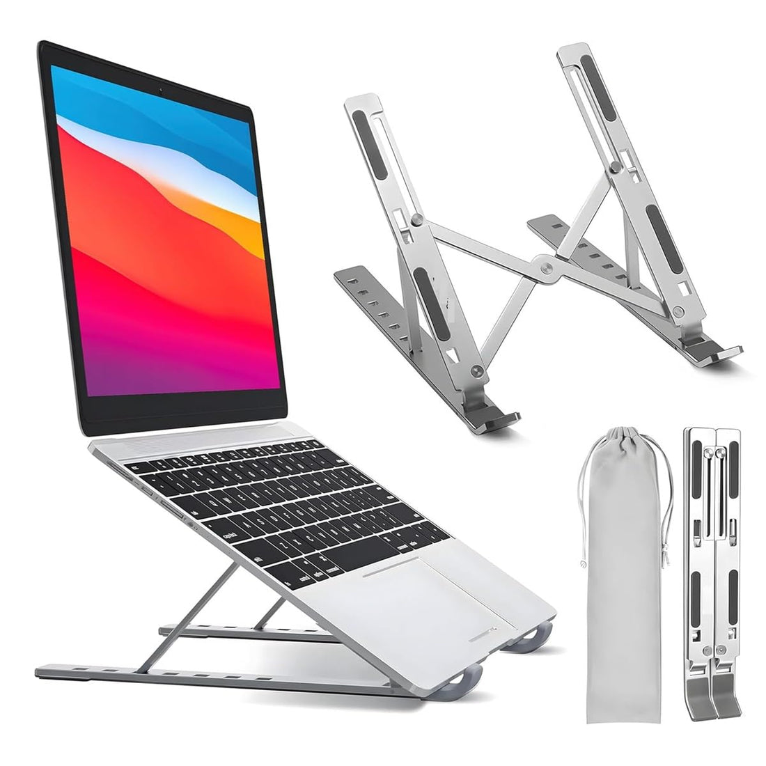 6 Angles Adjustable Aluminum Ergonomic Foldable Portable Tabletop Laptop/Desktop Riser Stand Holder Compatible for MacBook, HP, Dell, Lenovo & All Other Notebook (Silver)