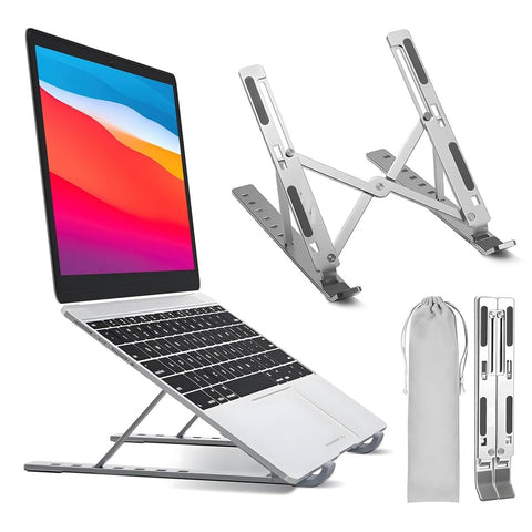 6 Angles Adjustable Aluminum Ergonomic Foldable Portable Tabletop Laptop/Desktop Riser Stand Holder Compatible for MacBook, HP, Dell, Lenovo & All Other Notebook (Silver)