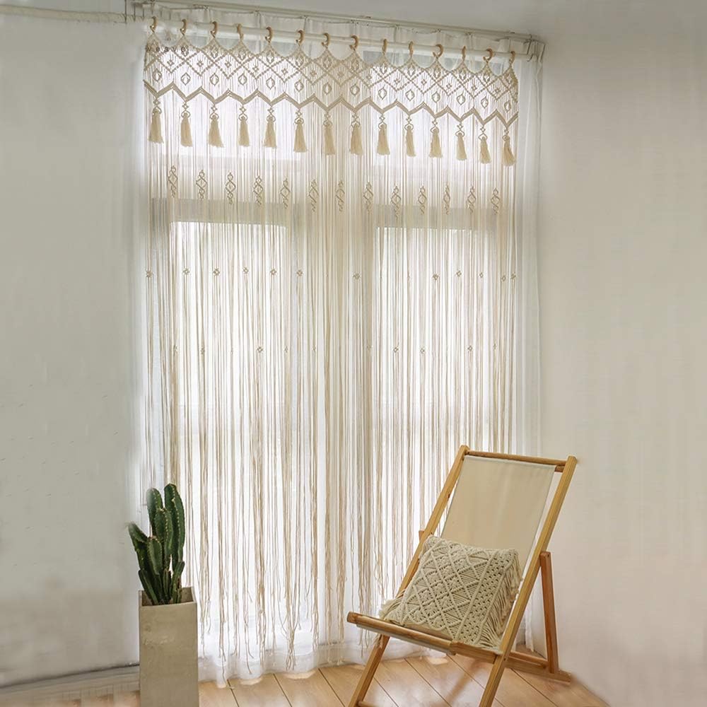 NANSHINE Curtain Wall Hanging 33.5X 79(85x200cm) Inch Boho-Inspired Curtain Panel for Doorway Window, Handmade Woven Wall Hanging Tapestry, Birthday Party Wedding Backdrop -Beige