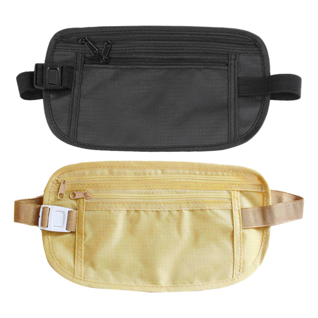 Miquora 2PCS Bum Bag for Travel, Anti-Theft Security Waist Bag Waterproof Sports Fanny Packs for Women Men Fashion Bum Bag, Adjustable Elastic Concealed Money Belt for Cell Phone Passport Cash