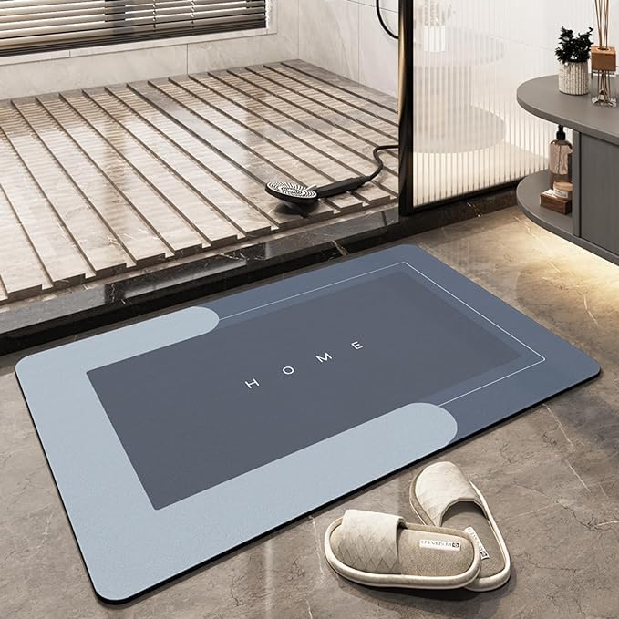 Super Absorbent Floor Mat, Quick-drying Bathroom Carpet, Simple Kitchen Door Mat, Machine Washable Large Living Room Carpet, Rubber Non-slip Bottom (50 x 80 cm, Rectangle Blue)