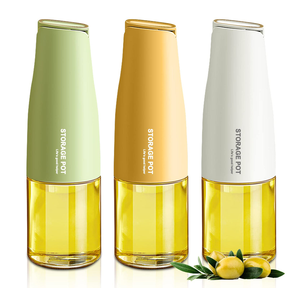 3 Pack Glass Olive Oil Dispenser Bottle for Kitchen, Auto Flip 17 OZ Oil and Vinegar Dispenser Set-Three Color