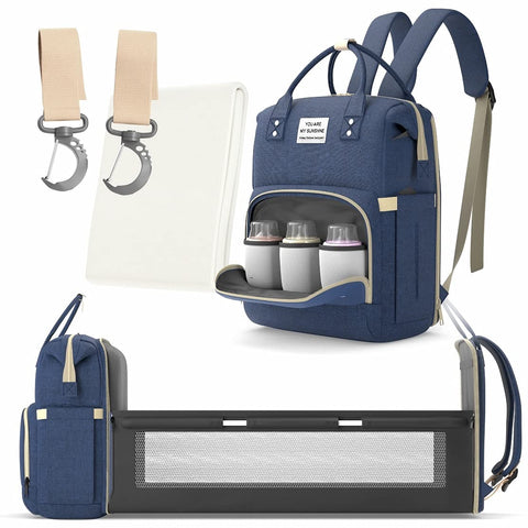 Multifunctional 3 in 1 Diaper Bag with Changing Station | Diaper Bag Backpack with Bassinet | Travel Baby Bed, Deep Blue,