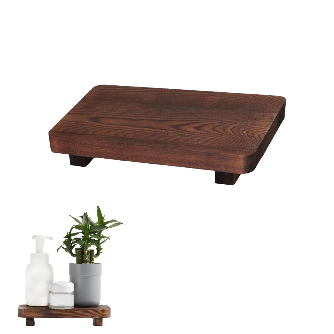 Bukela Modern Farmhouse Wood Riser for Bathroom and Kitchen Soap Dispenser Stand Dish Soap Tray Small Wooden Pedestal Decorative Display Accessories