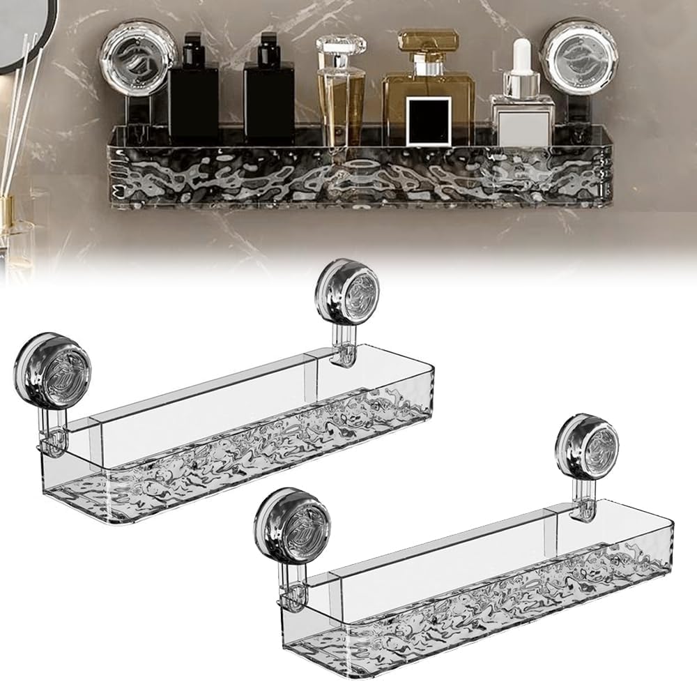 Suction Cup Shower Shelf, Shower Caddy Shelves with No-Drill Wall Mounted Storage Holder, Bathroom, Kitchen Storage Rack Shelf for Wall Organization(2 Pcs White)