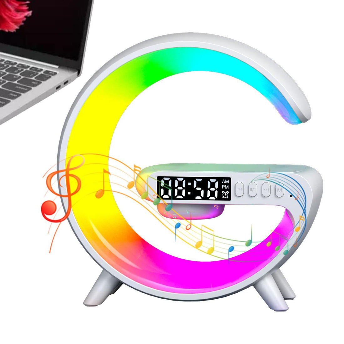 Wireless Speaker Night Light - Led Desk Lamp With Wireless Charger | Dimmable Wireless Charger Lamp,G Shape LED Wireless Charging Speaker | Timer Alarm Clock Charger Stand Color Changing Music Lamp