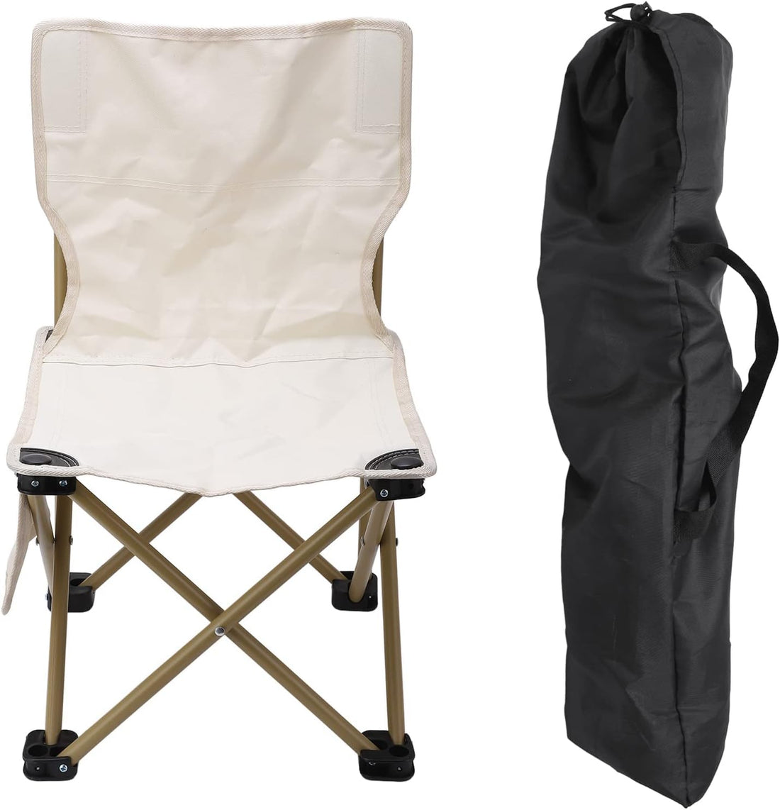 Small Size Camping Sea Chair For Juniors Folding Outdoor Travel Seat With Metal Frame Oxford Fabric Side Pocket And Carry Bag Fishing Beach Picnic Hiking Lightweight Waterproof Beige Chair 52x30x30 Cm