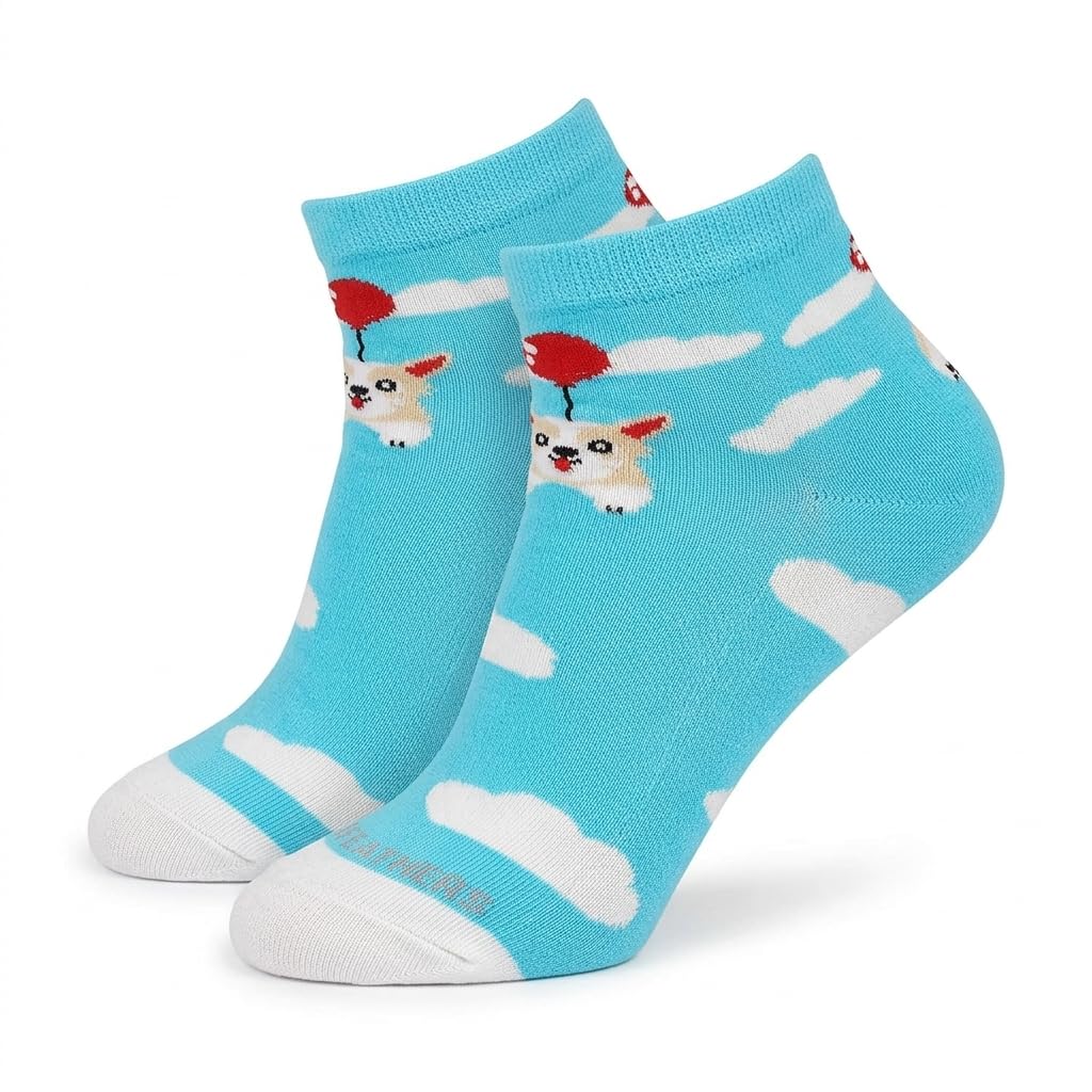 Premium Egyptian Cotton (Pack of 2) Flying Puppy Design Cotton High Ankle Socks for Women – Breathable & Comfortable, Free Size Fits EU 36–41, Blue