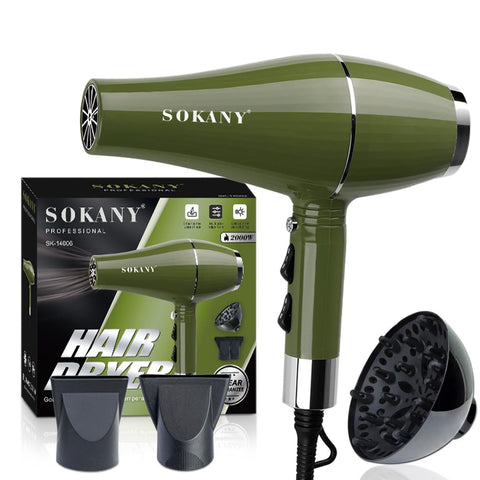 Hair Dryer 2000W – Professional Blow Dryer with Diffuser & Nozzle, Fast Drying, Negative Ions, Cold & Hot Air, 2 Speed and 2 Heat Settings with Concentrator Hang Loop, SK-14006