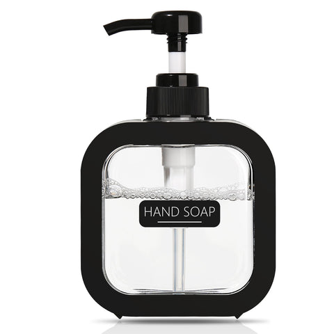 Hand Soap Dispenser for Bathroom 1Pack, Modern Plastic Dish Soap Dispenser for Kitchen, 10oz Soap Dispenser with Pump and Labels, Black Small Soap Dispenser - Cute for Lotion