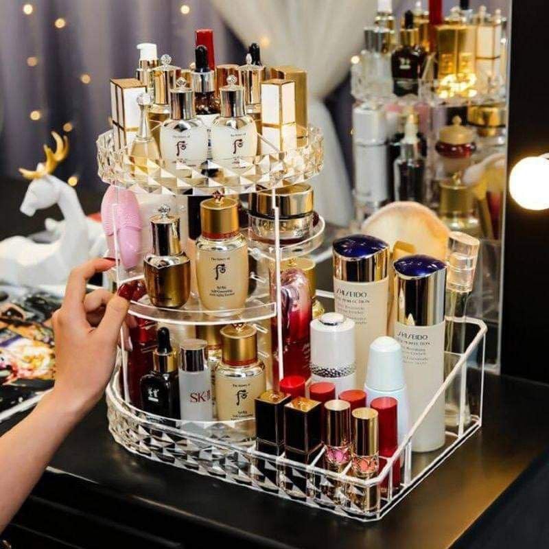 Makeup Crystal Adhesive for Accessories - Large Size, Three Layers, 360° Rotatable, Perfect for Organizing Cosmetics and Jewelry, Attractive Shape Generic