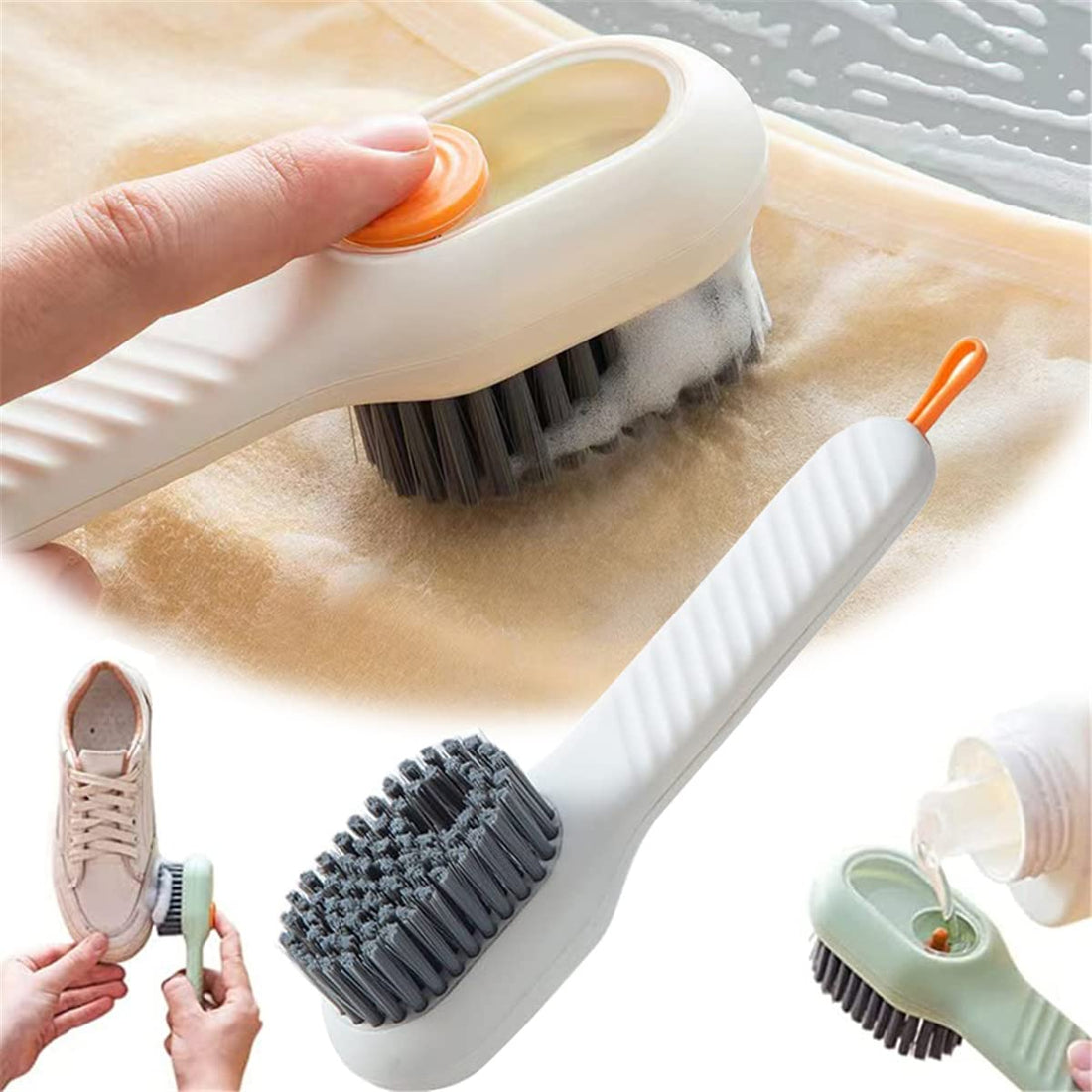 2 in 1 Multifunction Cleaning Brush, Liquid Adding Soft Fur Cleaning Brush, Multifunctional Shoe Brush with Liquid Box, Cleaning Brush Liquid Soap Dispenser Shoes Dish Scrubber(1pcs White)