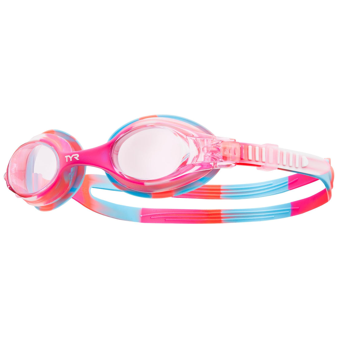 TYR Youth Tie Dye Swimple Goggles, Pink/White, One Size, Age 3-10