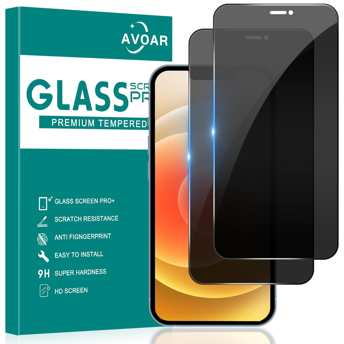 2 Pack Privacy Screen Protector for iPhone 12/iPhone 12 Pro 6.1 Inch Tempered Glass Film, Anti-Spy, Bubble Free, Case Friendly