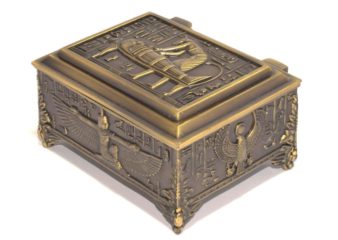 Immatgar Luxury Egyptian Jewelry Storage Box with Pharaonic Pattern premium Souvenir gifts for Women and Girls - Home Decor Piece (Mummy - Burnt Yellow - 9 CM width)