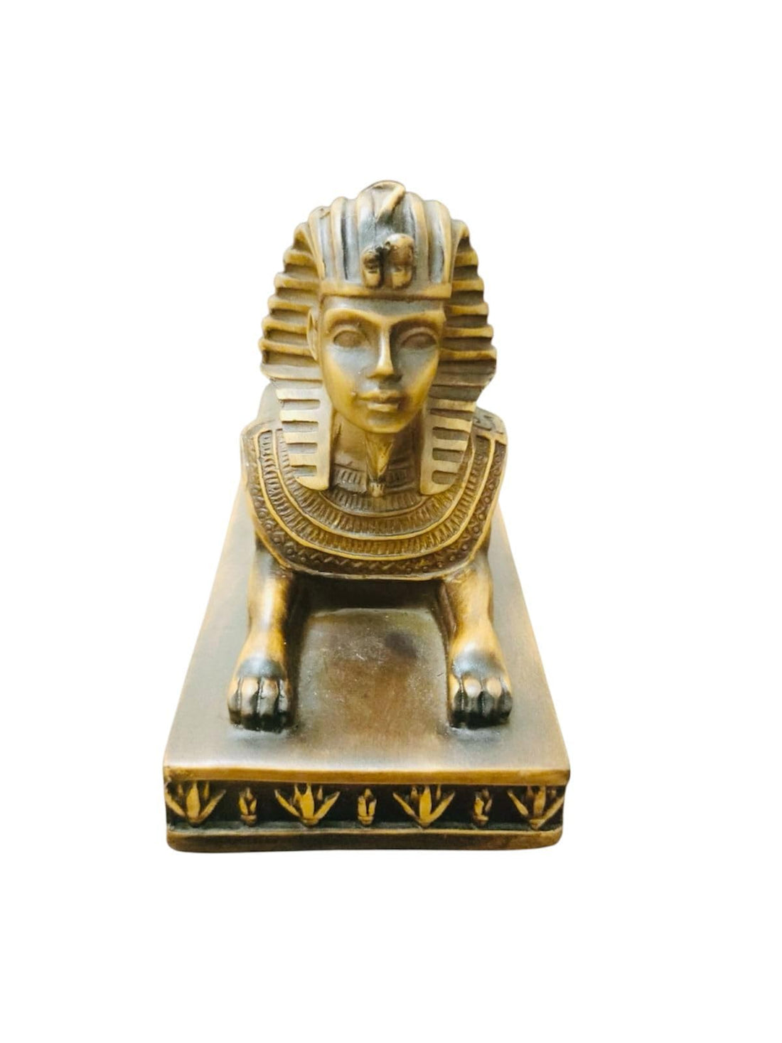 Ancient Egyptian Sphinx Statue – Handmade Resin Figurine – Golden Bronze Finish – 13.5 cm Decorative Sculpture for Home & Office