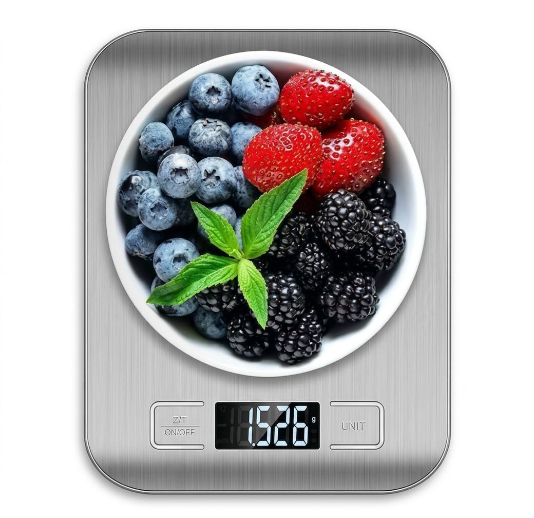 Digital Kitchen Scale, Stainless Steel Platform, 10 KG Capacity, 1g Accuracy, LCD Display, Multiple Unit Conversion